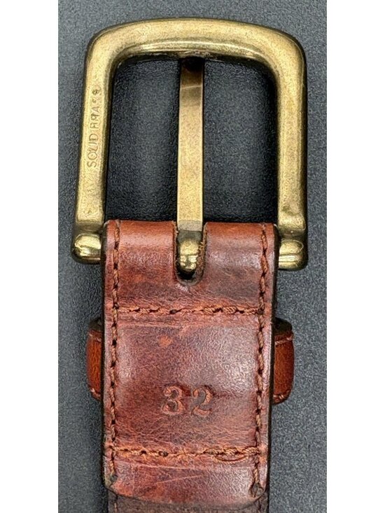 Women\'s Brown Leather Belt Braided Size 32 Stitched Belt Brass Buckle Classic main image 12